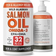 StrellaLab 32 OZ Salmon Oil for Dogs - Omega 3 Fish Oil for Dogs & Cats, Itch & Allergy Relief, Wild Alaskan Salmon Oil Dogs Skin & Coat, Dog Fish Oil Liquid,Shedding Support EPA&DHA Fatty Acids