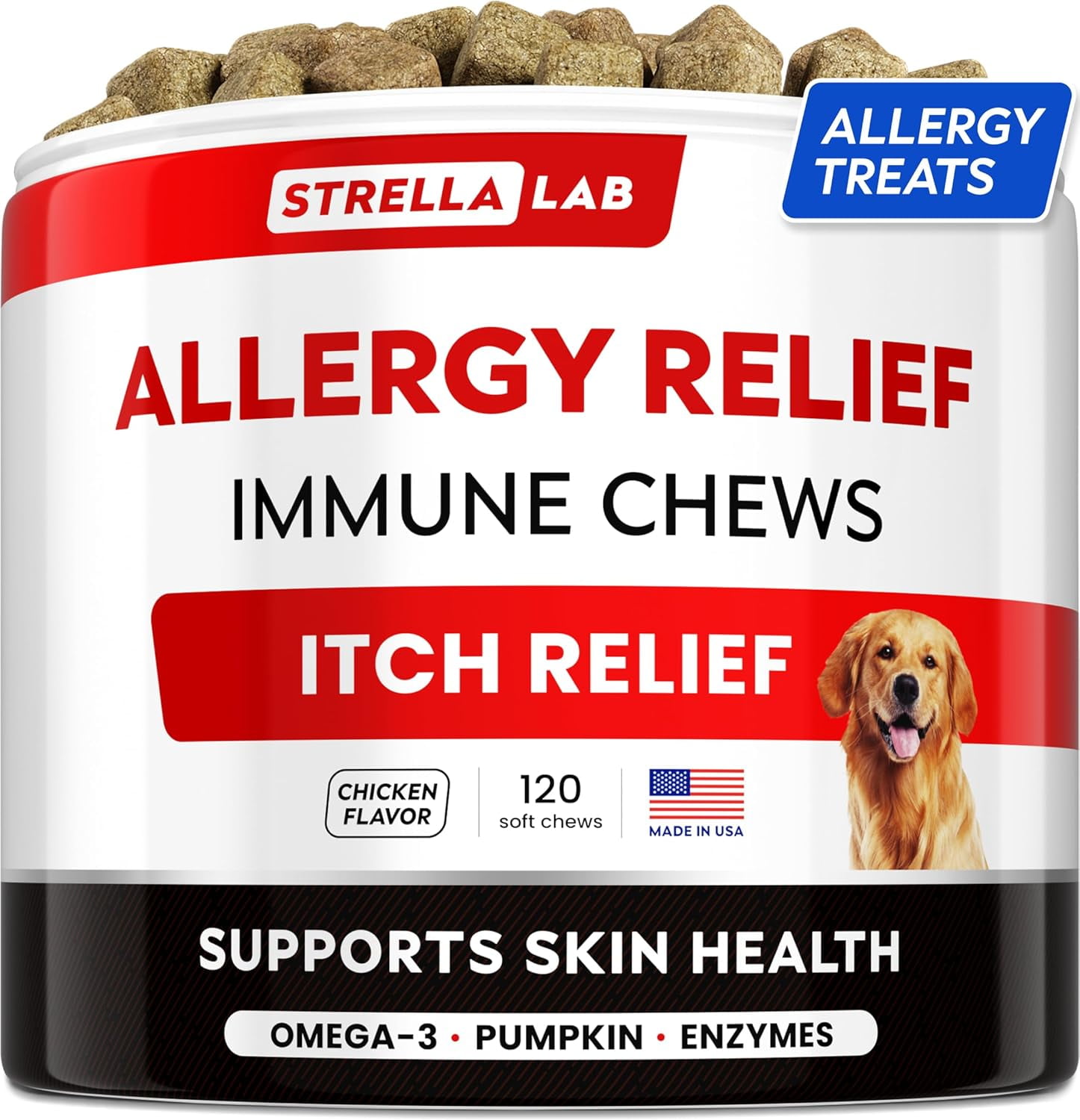 StrellaLab Immune Bites Allergy Relief Chews for Dogs with Omega 3 Vitamins Seasonal Relief Vegetable Flavor Walmart