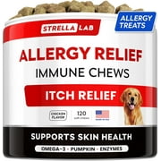 StrellaLab Dog Allergy Relief & Anti Itch Relief for Dogs Chews with Omega 3 - Skin & Coat Immune Supplement with Fish Oil, Pumpkin & Enzymes — Developed by Experts - Made in USA - 120 Count