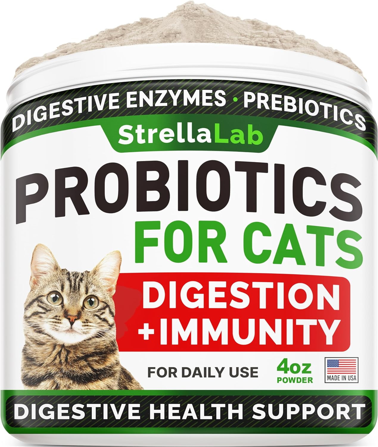 StrellaLab Cat Probiotic Powder 4 oz Probiotics for Cats with Diarrhea, Cat Probiotics for Indoor Cats, Health Supplies Food Supplement, Cat Digestive Support, Constipation Relief Treats