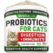 StrellaLab Cat Probiotic Powder 4 oz — Probiotics for Cats with Diarrhea, Cat Probiotics for Indoor Cats, Health Supplies Food Supplement, Cat Digestive Support, Constipation Relief Treats