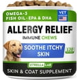 thumbnail image 1 of StrellaLab Dog Allergy Relief & Anti Itch Relief for Dogs Chews with Omega 3 - Skin & Coat Immune Supplement with Fish Oil, Pumpkin & Enzymes — Developed by Experts - Made in USA - 120 Count, 1 of 10