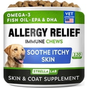 StrellaLab Dog Allergy Relief & Anti Itch Relief for Dogs Chews with Omega 3 - Skin & Coat Immune Supplement with Fish Oil, Pumpkin & Enzymes   Developed by Experts - Made in USA - 120 Count