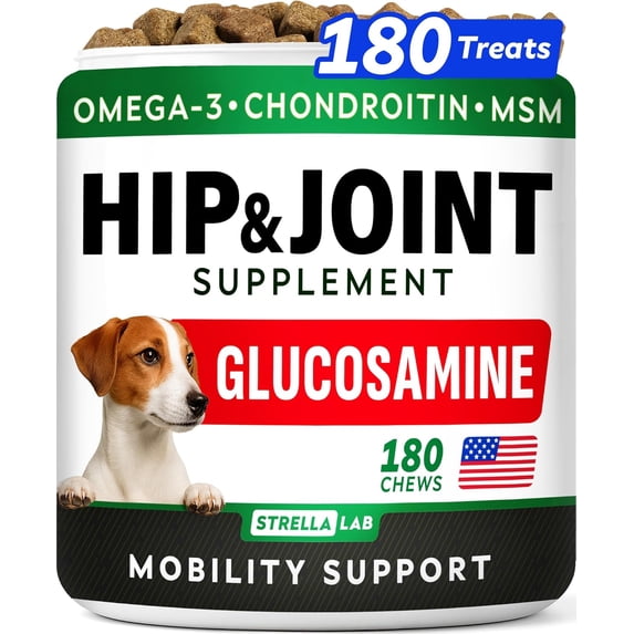 StrellaLab Glucosamine Chews for Dogs - Hip & Joint Support with Chondroitin, MSM & Omega-3 Fish Oil - Joint Pain Relief - Bacon (180 ct)