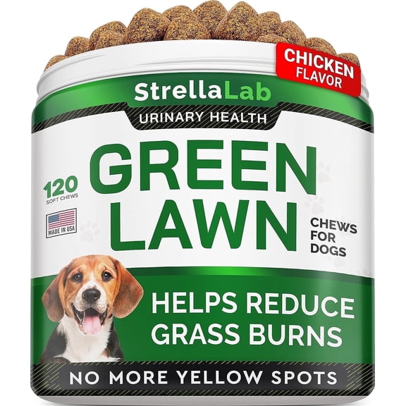 StrellaLab Grass Burn Spot Chews for Dogs - Urine Neutralizer for Lawn Repair - 120 Soft Chews