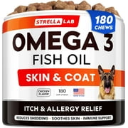 StrellaLab Premium Treats with Omega 3, Salmon & Fish oil for Dogs (180Ct) - Dog Itch Relief & Allergy Relief - Skin & Coat Supplement - Dry Itchy Skin, Shedding, Hot Spots Treatment - Chicken Flavor