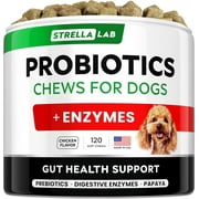 STRELLALAB Probiotics Chews for Dogs & Digestive Enzymes + Digestion & Gut Health Treats, Probiotics for dogs, Fiber Supplement, Anti Diarrhea, Constipation, Upset Stomach&Gas Relief,Canine Prebiotic