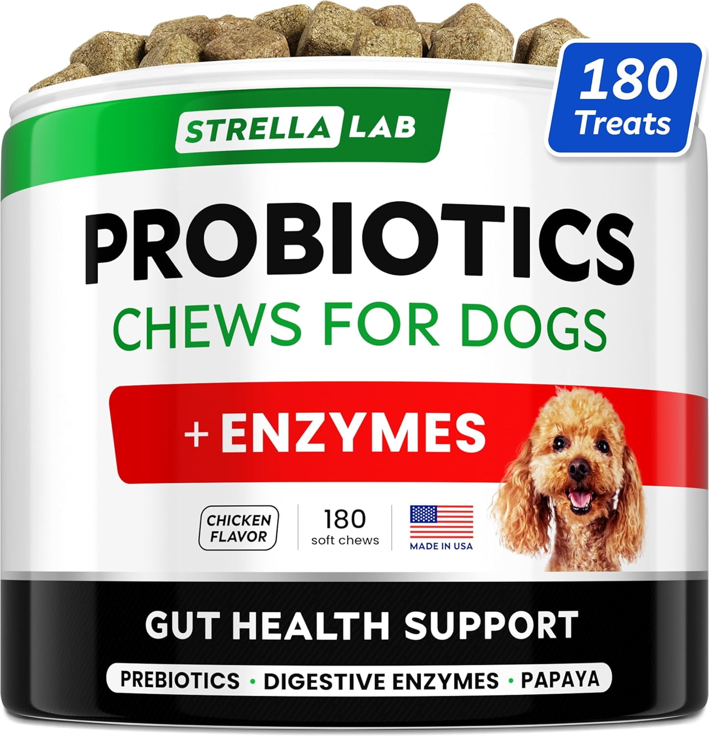 Dog Probiotics Treats for Picky Eaters Enzymes Prebiotics 120 Chews