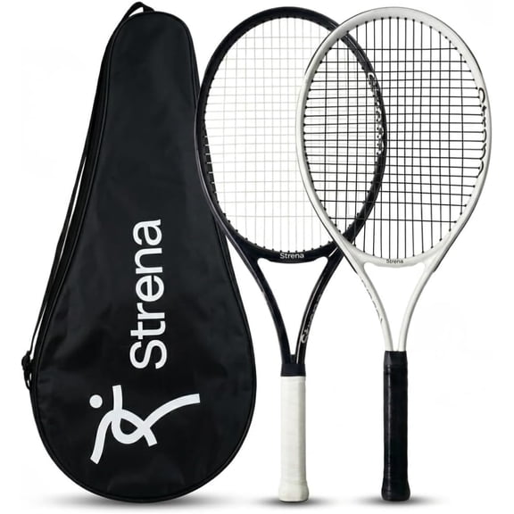 Strena Tennis Racket Set for Adults (2 Pack) 27 Lightweight Recreational Racquets with Carry Bag 4 1/4 Grip Beginner & Casual Play