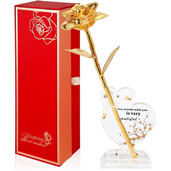 Strenge 24k Gold Dipped Real Rose- Long Stem 24k Foreve Preserved Gold Rose,Golden Rose Gifts for Her/Girlfriend/Women/Wife/Mom on Valentines Day Birthday Anniversary Mother's Day Y101