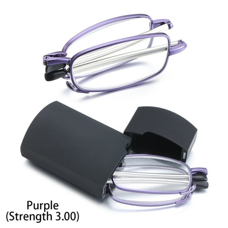 Strength+1.0-4.0 Rotation Alloy Frame Portable Includes Glasses Case Folding Reading Glasses Presbyopia Eyeglasses Telescopic Legs PURPLE (STRENGTH 3.00)