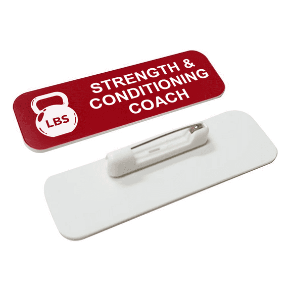 Strength & Conditioning Coach 1 x 3" Name Tag/Badge, Red, (3 Pack)