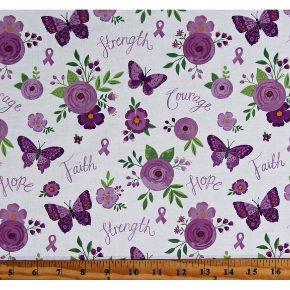 Strength In Lavender Main White Cotton Fabric