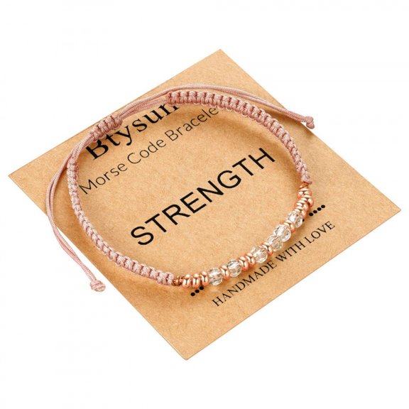 Strength Morse Code Bracelet for Women Teens, Adjustable Cord Bracelet with Clear Faceted Beads and Message Card, Inspirational Encouragement Gift for Birthday Graduation Friendship