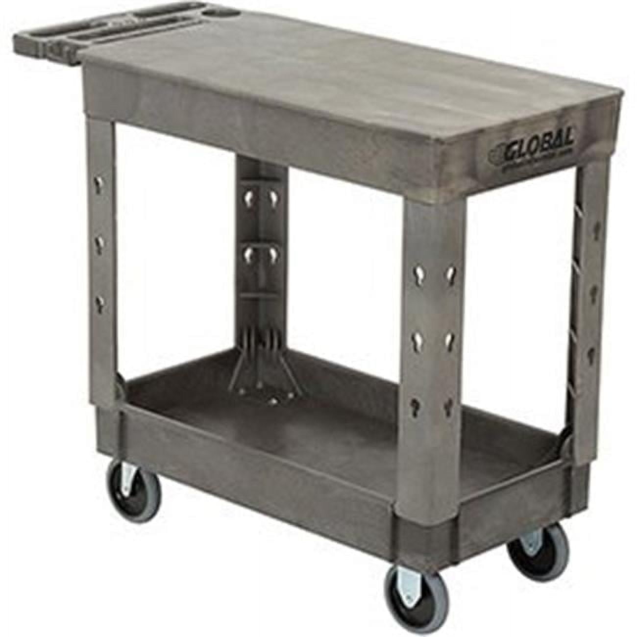Gray Plastic 2-Shelf Utility Cart with Rubber Wheels