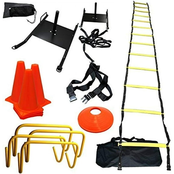 Strength & Speed Agility Training Sled Ladder Cones Bundle - Gain Speed for Training Football, Soccer, Basketball, Cross Fit, and All Athletes.