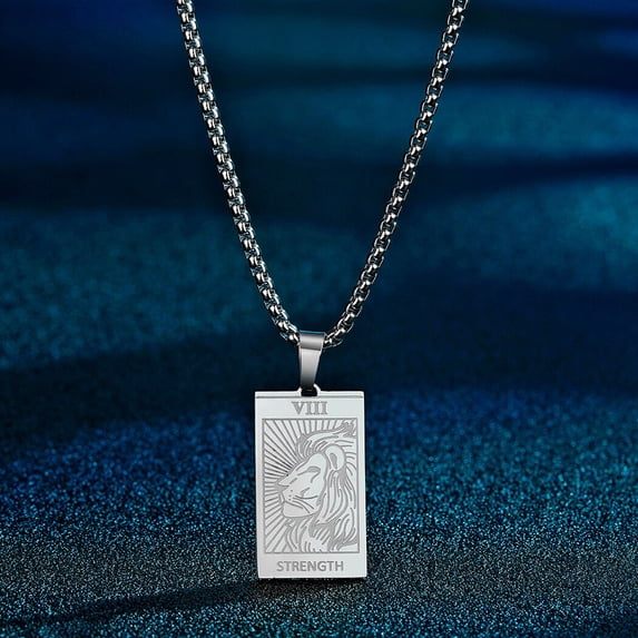 Strength Tarot Card Lion Animal Pendant Necklace Jewelry Gift for Husband