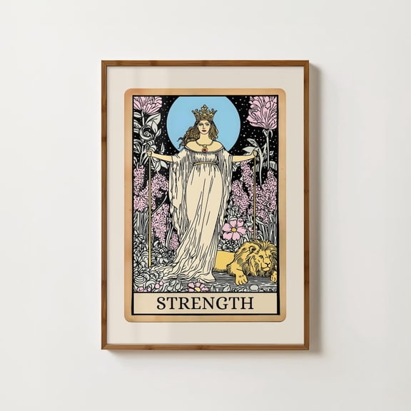 Strength Tarot Card Print Spiritual Art Tarot Wall Art Strength Witchy Decor Divine Feminine Mystical Feminist Prints Home Decor #849, Unframed Poster Size 12x18