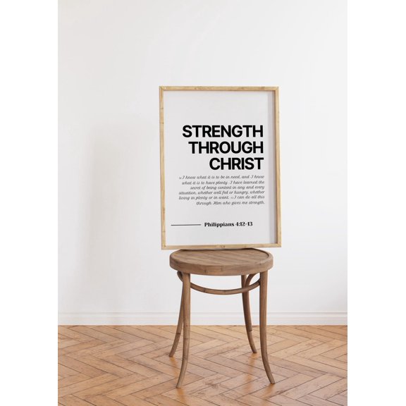 Strength Through Christ Philippians 4 12 13 Christian Scripture Bible Verse Art, Unframed Canvas 8x10in