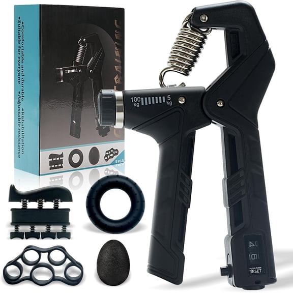 Strength Trainer, 5-Level Adjustable Hand Gripper (11-220 lbs), Hand Exerciser & Forearm Strengthener, Exerciser for Gym Workout & Fitness Equipment, Suitable for Men & Women, 5-, Black