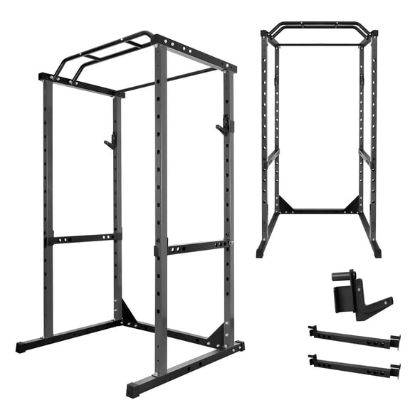 Strength Training Rack Squat Power Cage Pull Up Station with Precision Adjustable Safety Catches, 1200 lbs Capacity Black Steel Rack for Home Gym Beginner Workout