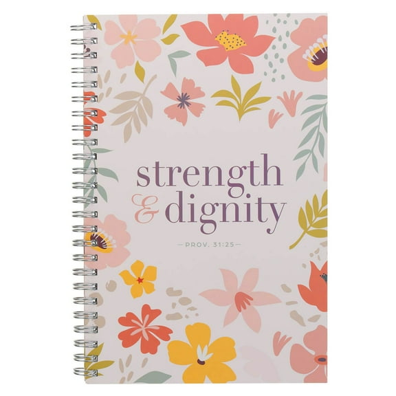 Christian Art Gifts Strength and Dignity Writing Wirebound Notebook - Prov. 31:25 Bible Verse, Flexible Cover Prayer Journal, 128 Ruled Pages w/Scripture, 8.5" x 5.9" x 0.6" (216mm x 150mm x 15mm)