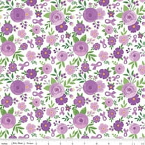 Strength in Lavender Floral White Cotton Fabric (1 yard)