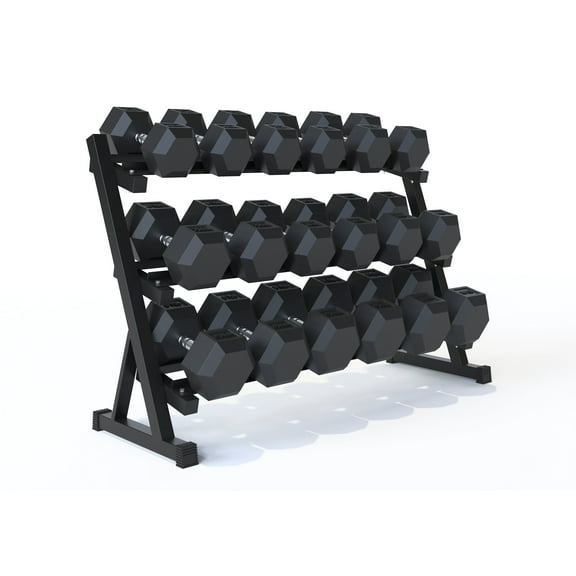 StrengthUSA Rubber Coated Dumbbell Set with Rack Stand, 10 Pair of 55-100 lb (1550 lbs total) Weight Rack with Dumbbells, Rubber Hex Dumbbell Set with Rack