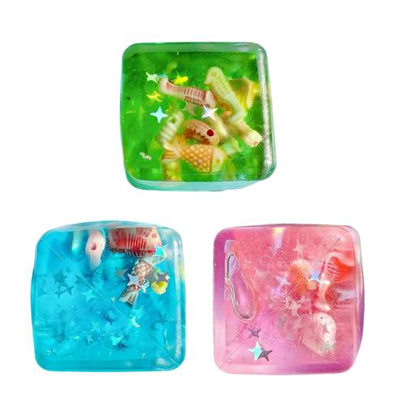 Squishy Fidget Toys Adults Stress Cube -Blue Ocean Shells Inside Sensory Toys for Classmate, Stress Balls for Squeeze Squishy Toys Easter Basket Stuffers, 3Pcs