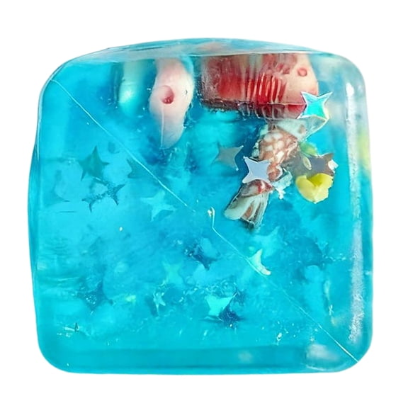 Squishy Fidget Toys Adults Stress Cube -Blue Ocean Shells Inside Sensory Toys for Classmate, Stress Balls for Squeeze Squishy Toys Easter Basket Stuffers, Blue