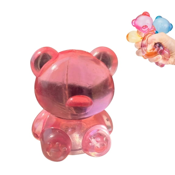 Stress Bear Squishy Ball, Sugar Filled Gummy Bear Toys, Taba Squishy Toys for Kids Stress Relief, High Density Stress Balls for Calming - Soft Squeeze Balls Party Favors Birthday Gifts(Pink)