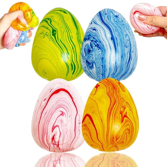 Stress Egg squeezed Toys, Easter Egg squeezed Fidget Toys, Slow Rising Colorful Marbled Stress Balls, Stress Relief Sensory Toys Anxiety Relief for ADD/ADHD Adults (4PCS)
