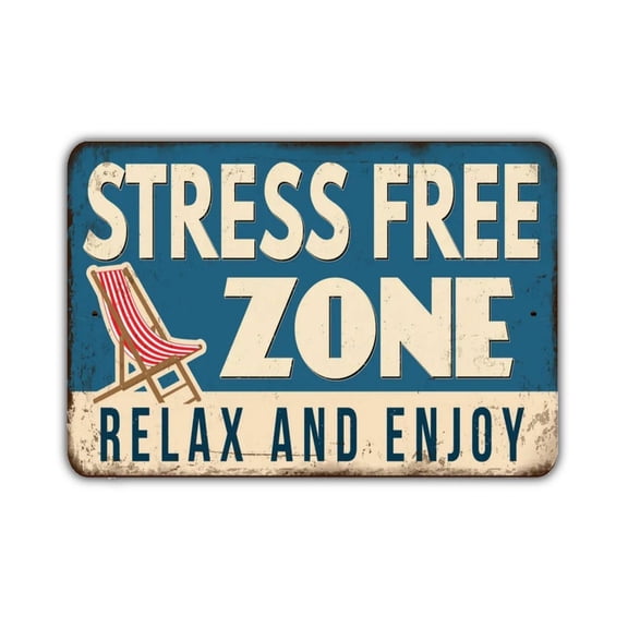 Stress Free Zone Relax And Enjoy Sign Vintage Retro Rustic Patio Home Décor Gift Metal Print Present