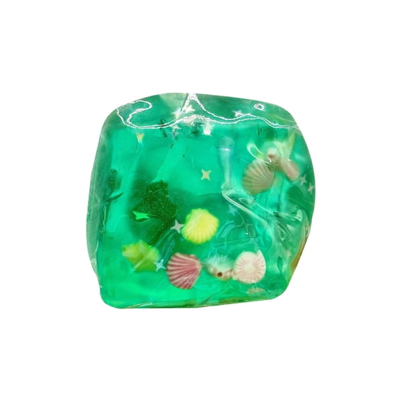 Stress Ice Fidget Ball with Blue Ocean Shells Inside, Soft Slow Rise Stress Relief Sensory Balls for Anxiety Relief, Birthday, Christmas, Office, Stocking Stuffer Gift Moldable Stress Ball Green