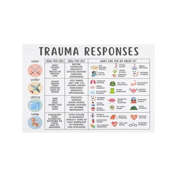 Stress Reactions Poster Nervous System Regulation Chart Educational Wall Art For Psychological Health Therapy Tool