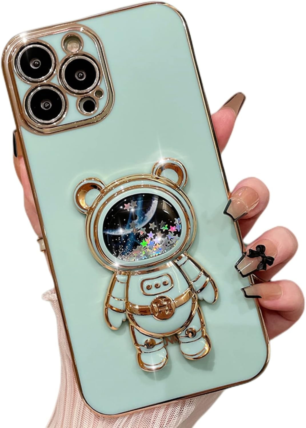 Stress Relief 3D Quicksand Astronaut Stand Bling Phone Case for iPhone