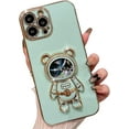 thumbnail image 1 of Stress Relief 3D Quicksand Astronaut Stand Bling Phone Case for iPhone 14 13 12 11 Pro Max Plus Mini, Unique Bracket, Soft Sparkling Cover, Shining Protective Shell(Green,13 Pro), 1 of 8