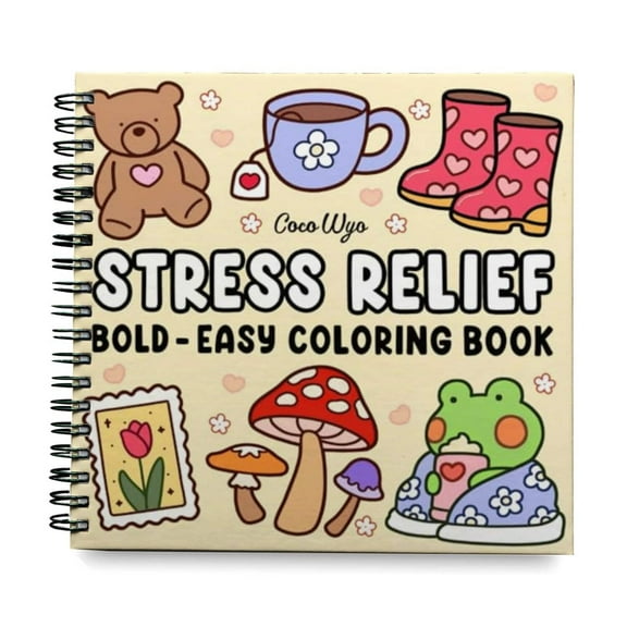 Stress Relief Coloring Book for Adults and Kids Bold and Easy Simple and Big Designs for Relaxation Featuring Animals Landscape Flowers Patterns Cute Things and Many More