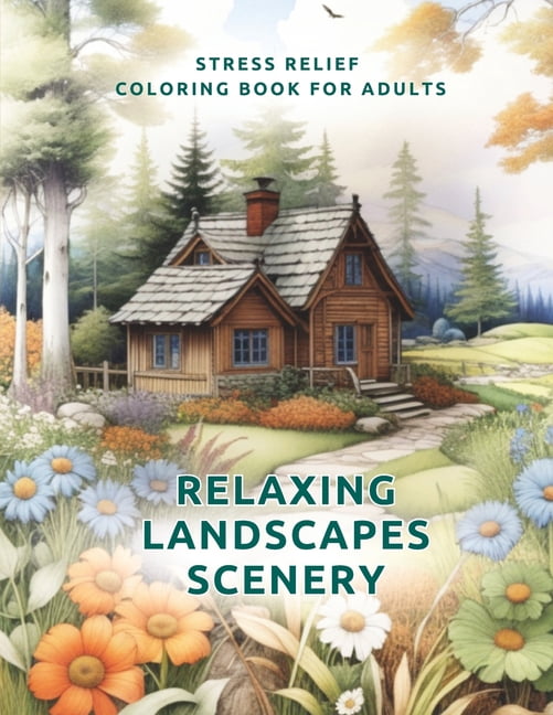 Stress Relief Coloring Book for Adults "Relaxing Landscapes Scenery ...