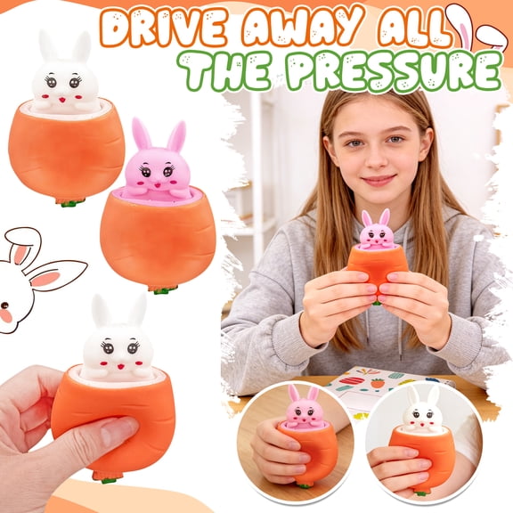 Stress Relief Decor, Easter Bunny Plush, 4 in, Sensory Decor, Stuffed Bunny, Adult Fidget, All Ages Easter, Vibrant Design Plush, Pink, 1 Pc