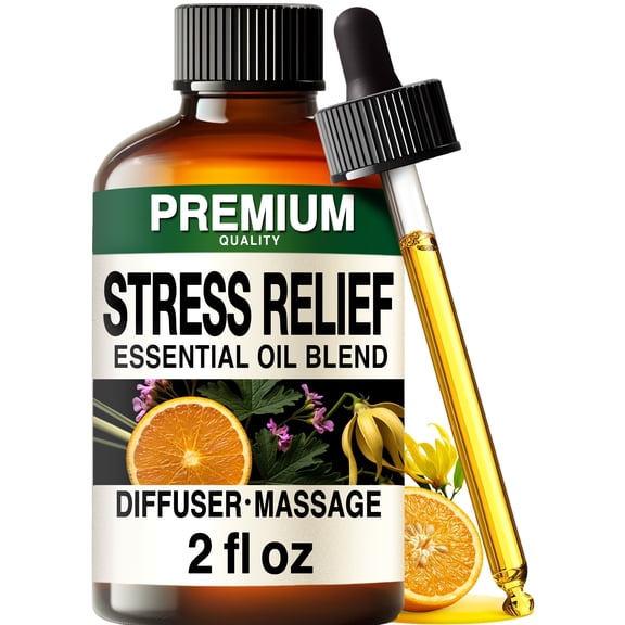 Stress Relief Essential Oil 2 Fl Oz - Ylang Ylang, Rose Geranium, Lemongrass & Sweet Orange Blend For Relaxation & Daily Tension - Aromatherapy Diffuser Oil For Calming Massage & Spa-Like Experience