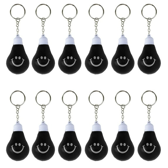 Stress Relief Smiley Face Keychain for Party Favors, School Carnival Reward, Party Bag Gift- Lot of 48 - Black