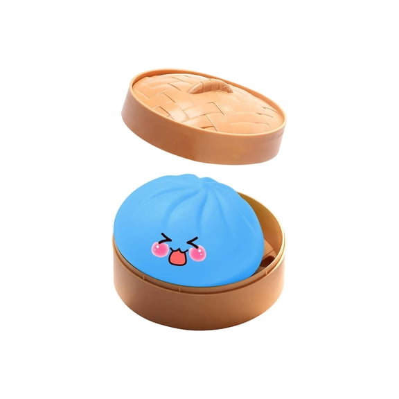 Stress Relief Squishy Balls Bao Bun Shape with Steamer Basket for Office Study Home Relaxation 8.5Cm, Blue