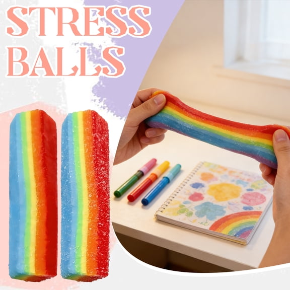 Stress Relief Squishy Rainbow Strip Squeeze Fidget Colorful Ball Bright Rainbow Colors Slow Rising Sensory Squishy for Relaxation and Stress Management B