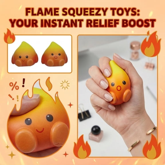 Stress Relief Squishy Squeeze Flame Spark Fidget Ball Slow Rising Fire Shape Sensory Ball for Anxiety Reduction and Playful Relaxation A