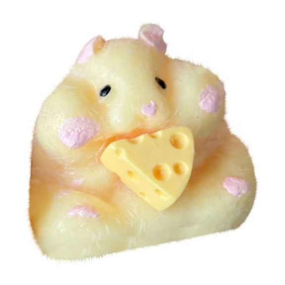 Stress Relief Toys Squeeze Sensory Fidget Toys Soft Gel Solid Hamster with Cheese Blocks Adorable Animal Desk Decor Anxiety Relaxation Gifts for Home Office Cute Set of 2