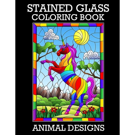 Stress Relieving Animal Designs Stained Glass Coloring Book: Animal ...
