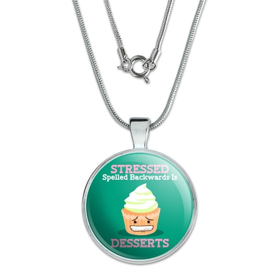 Stressed Spelled Backwards is Desserts Funny 1" Pendant with Sterling Silver Plated Chain