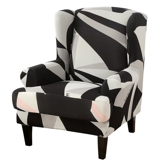 Topchances Stretch Fabric 2-Piece Jacquard Polyester Wing Chair Slipcovers, Black