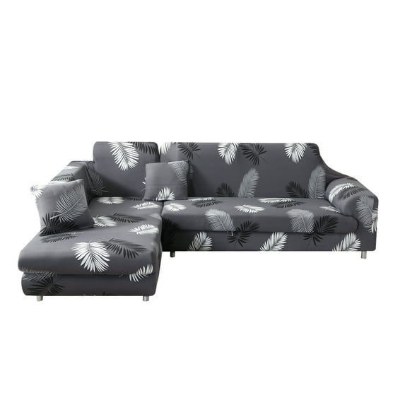 Stretch 2 Pieces L-Shaped Sofa Covers Anti-Slip Sectional Sofa Couch Slipcovers Corner Sofa Cover with 2pcs Pillow Covers Pure Color